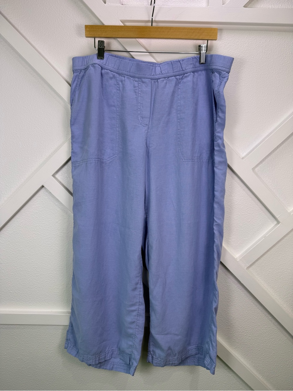 Pure Jill Periwinkle Blue Linen Blend Wide Leg Crop Pants Pull On Size Large - Picture 1 of 10